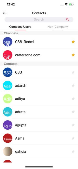 VoicePing app contacts list.