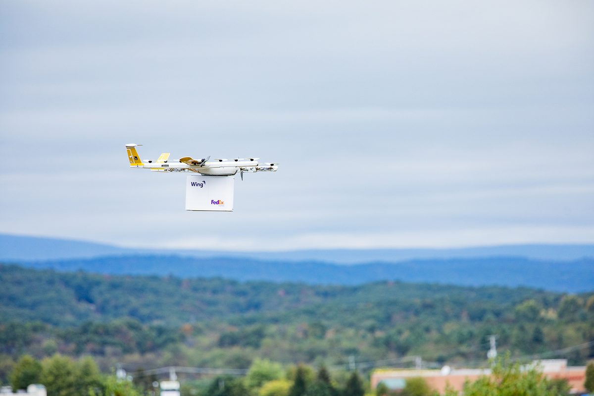 Wing Drone with FedEx Package