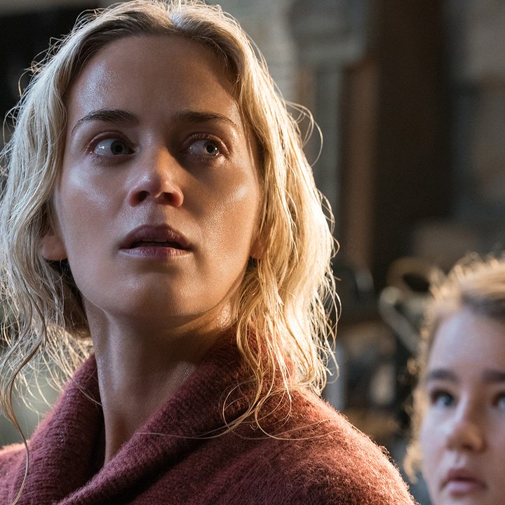 Emily Blunt an a young girl stare with intent in A Quiet Place.