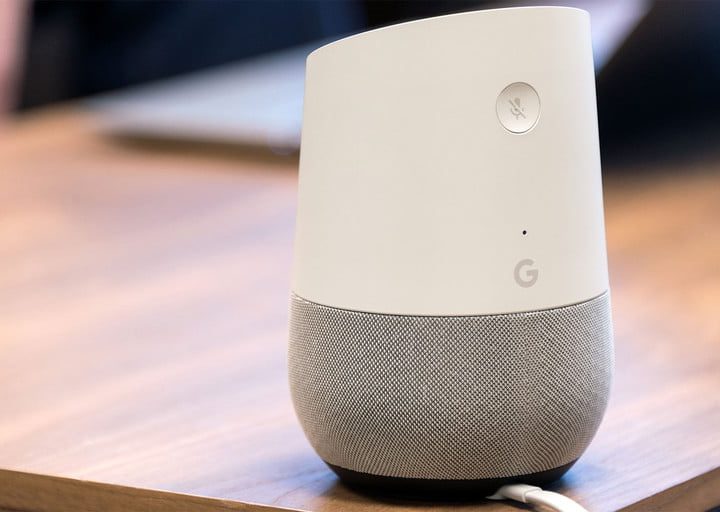 A Google Home on a table.