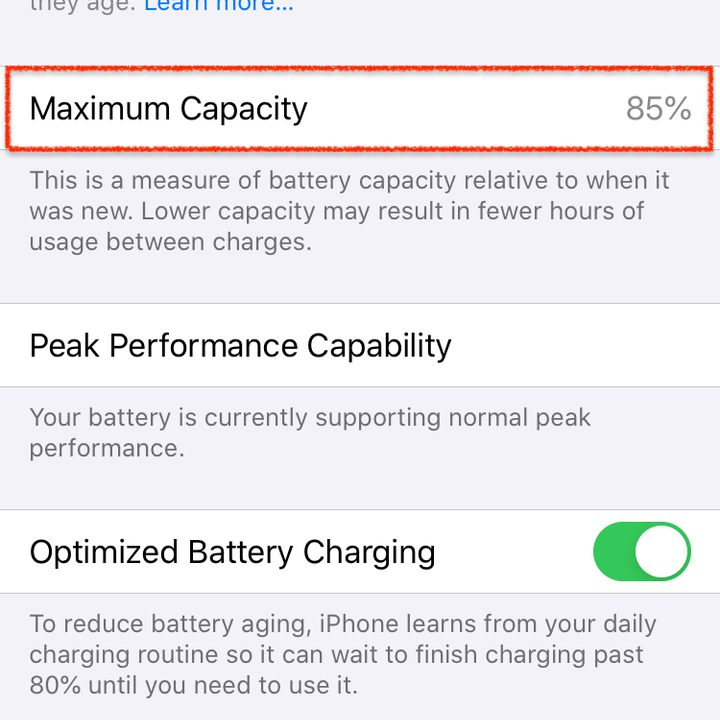 iPhone battery info.