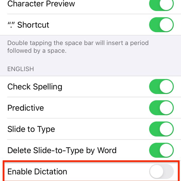 Enable dictation in iOS 13 and 14.