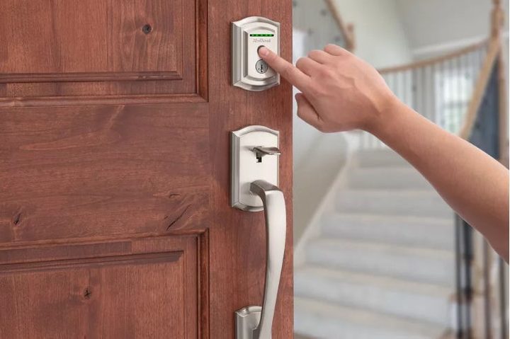 Kwikset Halo Touch on brown door