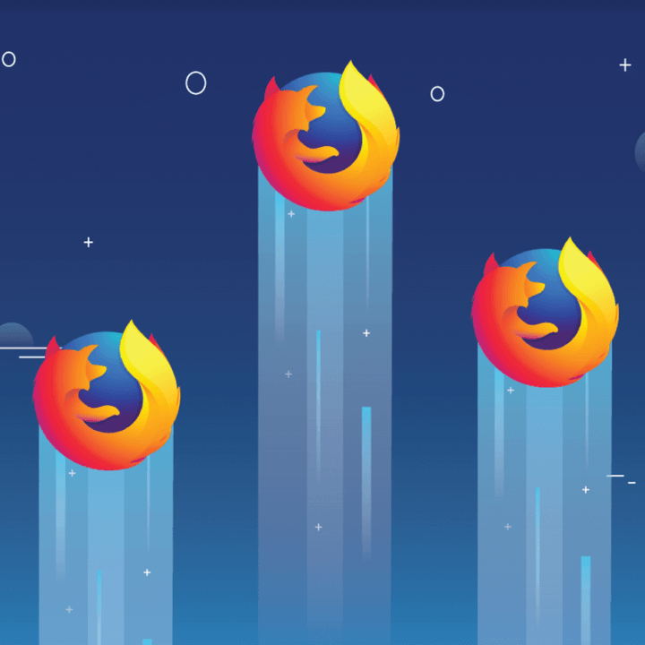 A graphic featuring several Firefox logos against a blue background.