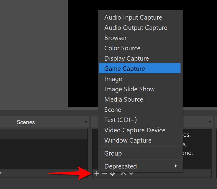 Selecting OBS Game Capture option screenshot.