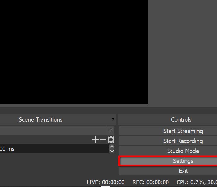 Selecting the OBS Settings button screenshot.