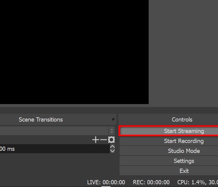 Selecting the OBS Start Streaming button screenshot.