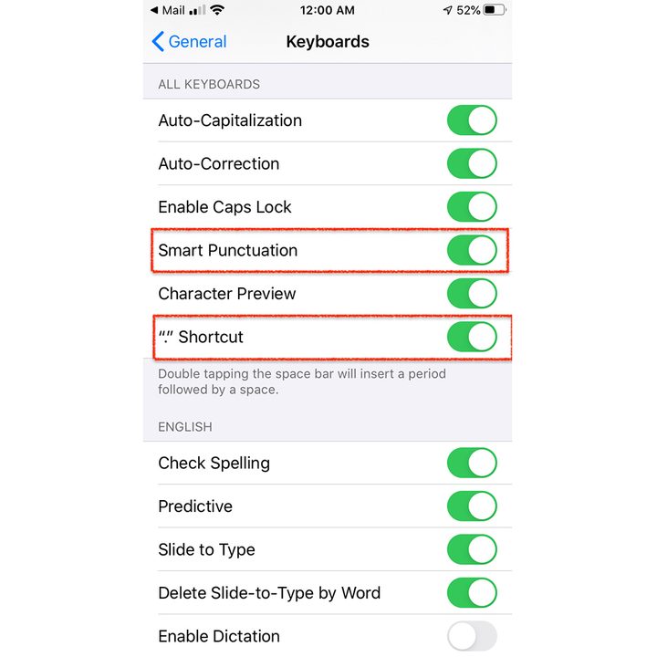 Smart punctuation in iOS 13 and 14.