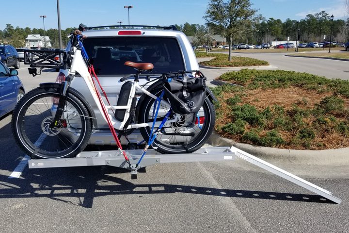 RadRover Step-Thru, white, on hitch rack