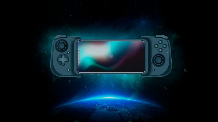 The Razer Kishi floating above Earth