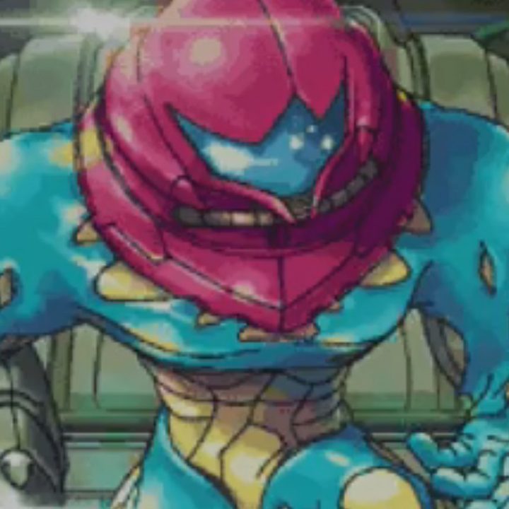 Samus stares at her hand in Metroid Fusion.