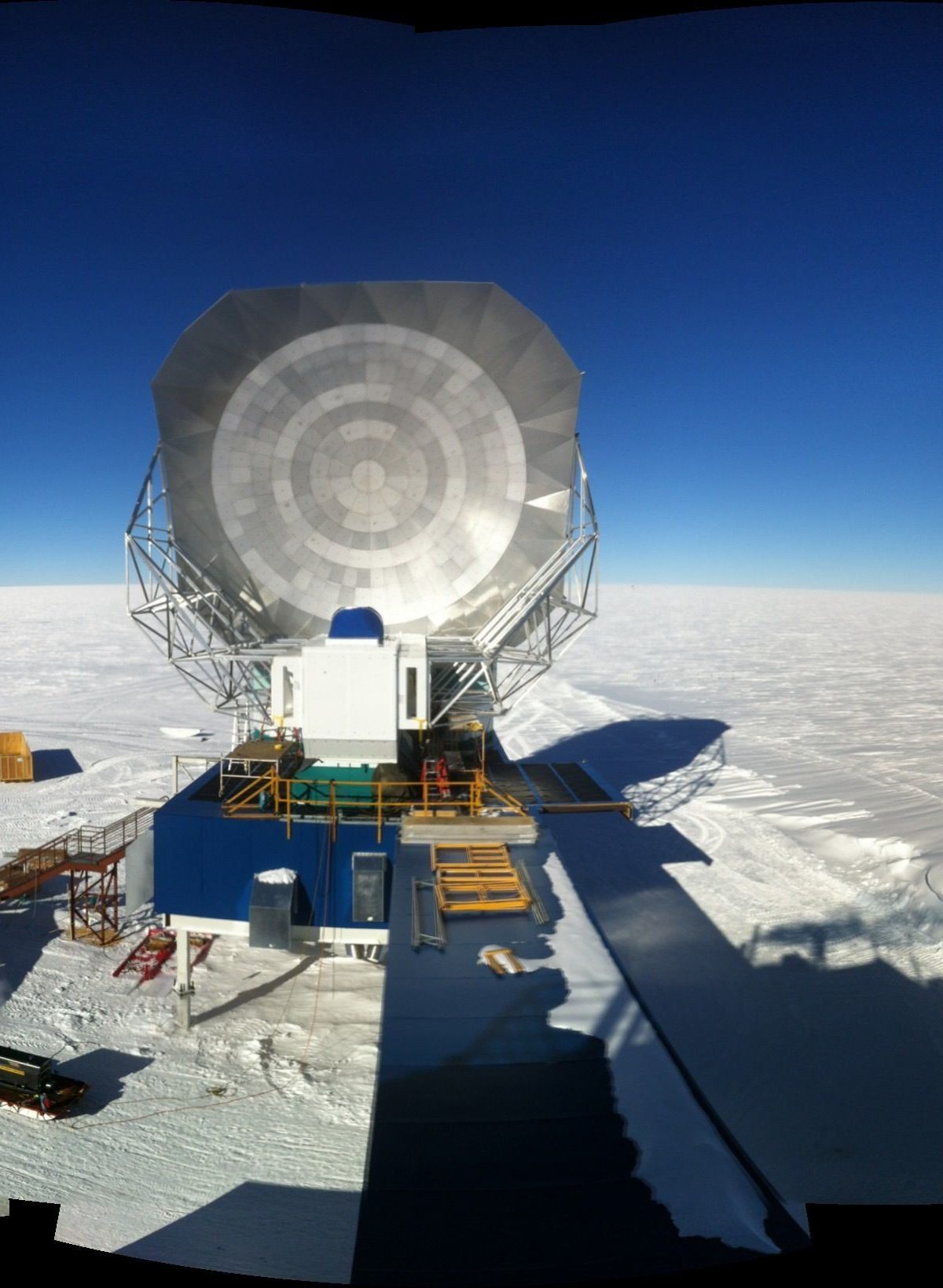 The South Pole Telescope having its co-moving ground shield extended in 2012 Brad Benson