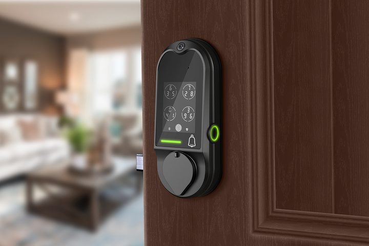 Lockly Vision on brown door