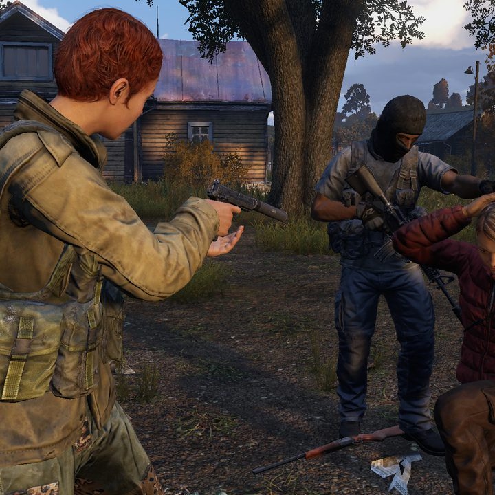 DayZ player aiming at an opponent.