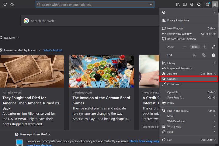 Firefox Options