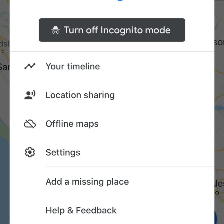 Google Maps Incognito mode