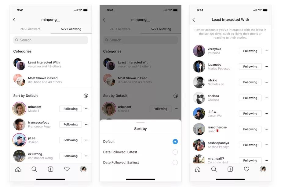 Instagram's new most and least interacted with feature.