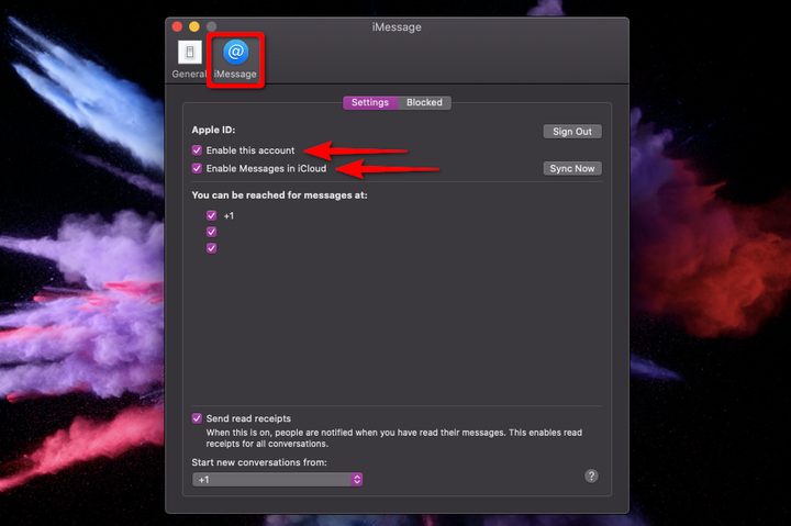 MacOS Enable iMessages