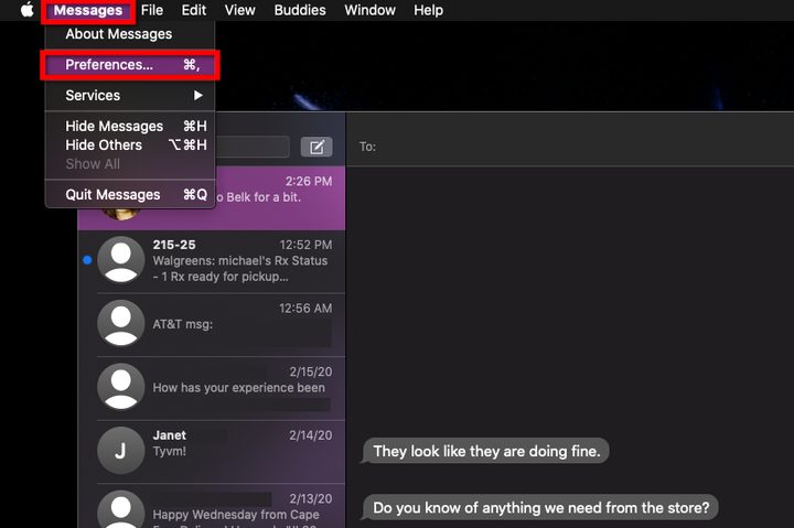 MacOS Messages Preferences