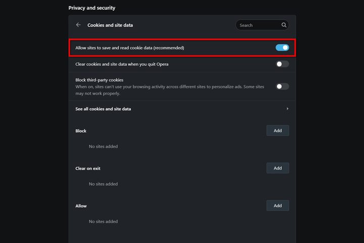 Opera Enable Cookies
