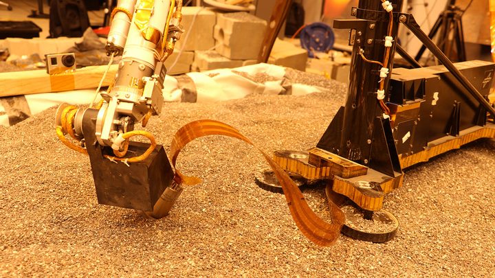 This test using an engineering model of the InSight lander here on Earth shows how the spacecraft on Mars will use its robotic arm to press on a digging device, called the "mole."