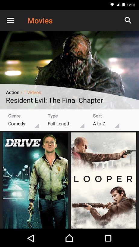 Searching for content on Crackle app.
