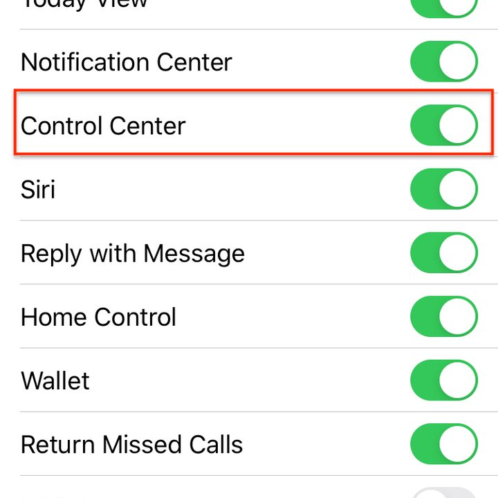 Enable iOS Control Center