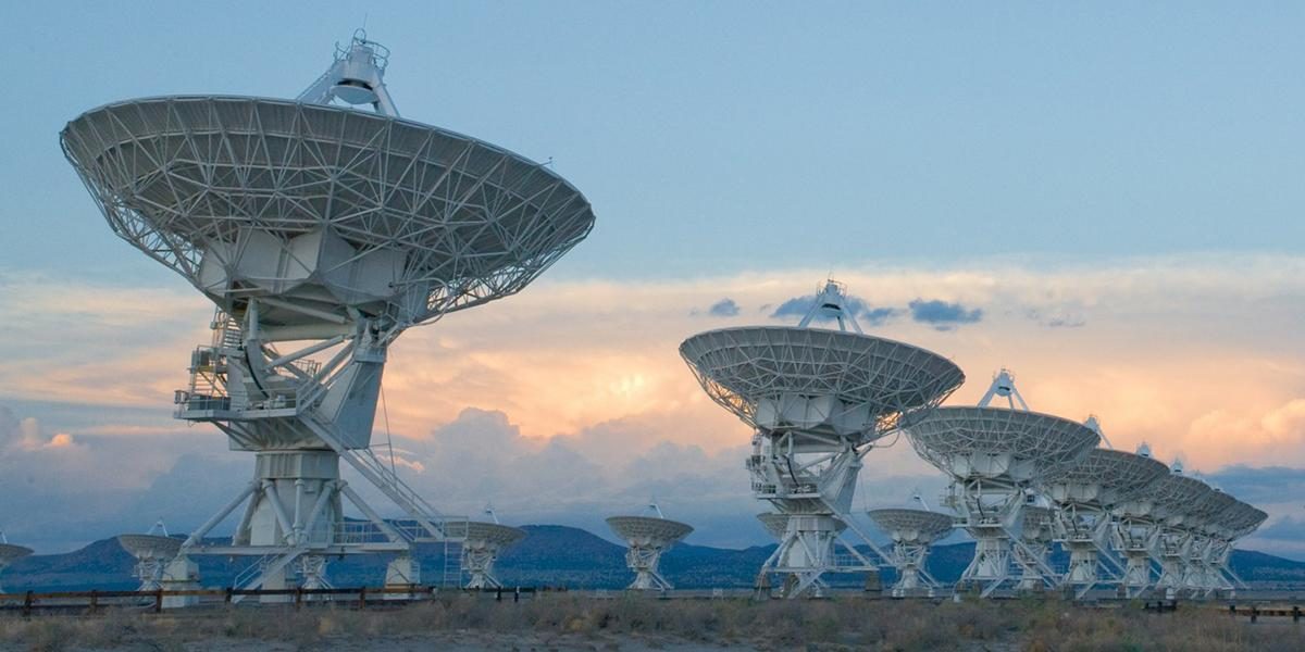 The Very Large Array (VLA) is a collection of 27 radio antennas located at the NRAO site in Socorro, New Mexico. Each antenna in the array measures 25 meters (82 feet) in diameter and weighs about 230 tons.