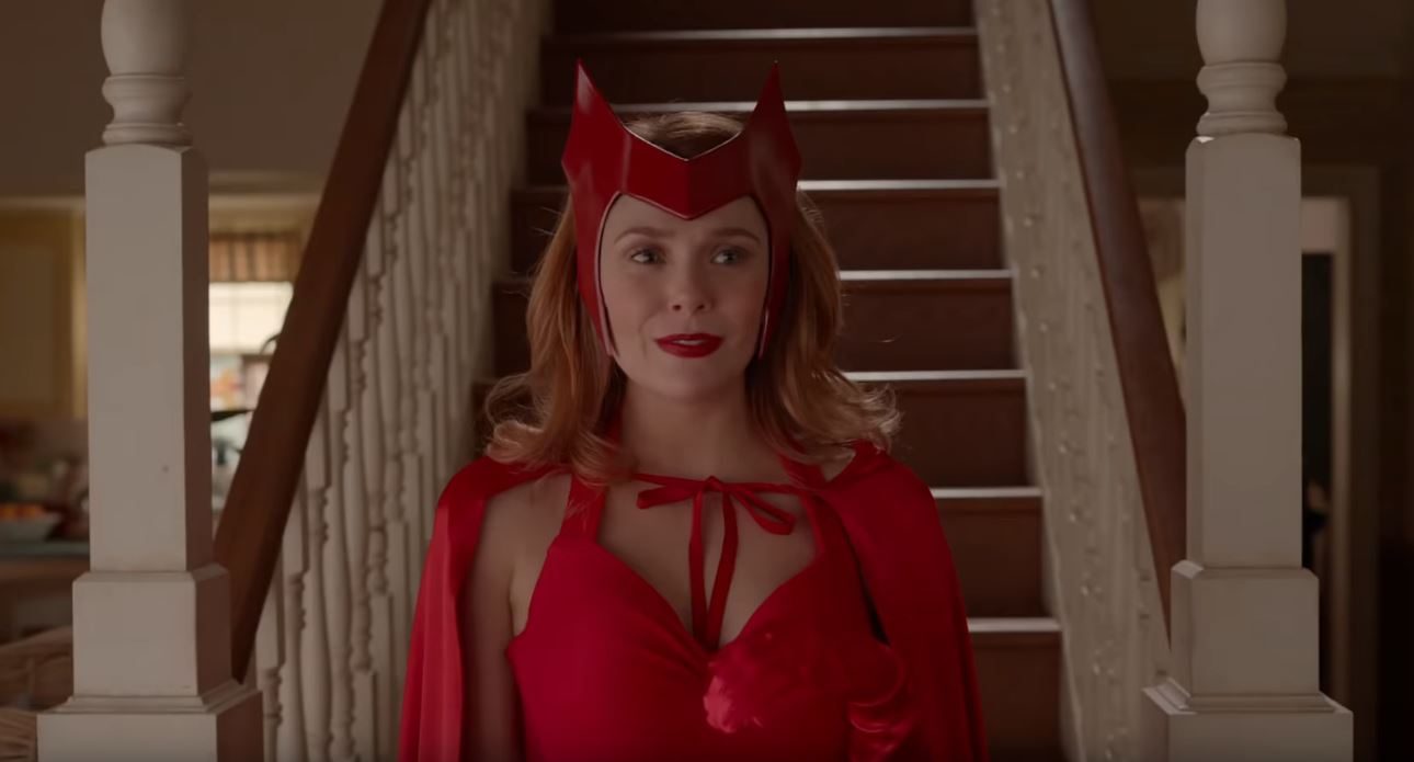 Elizabeth Olsen as Scarlet Witch, in her classic comics costume.