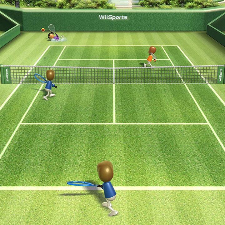 Miis play tennis in Wii Sports.