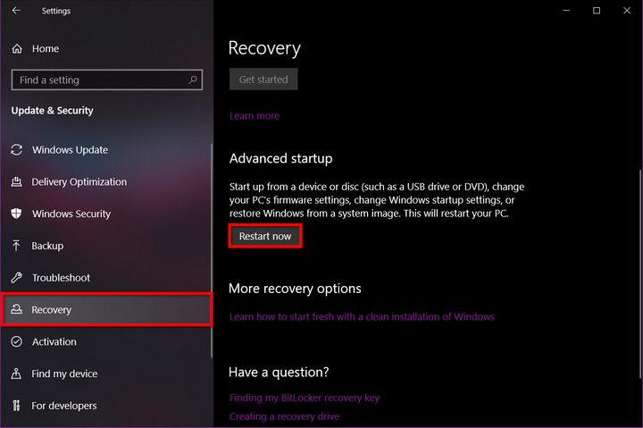 Windows 10 Recovery Advanced Startup