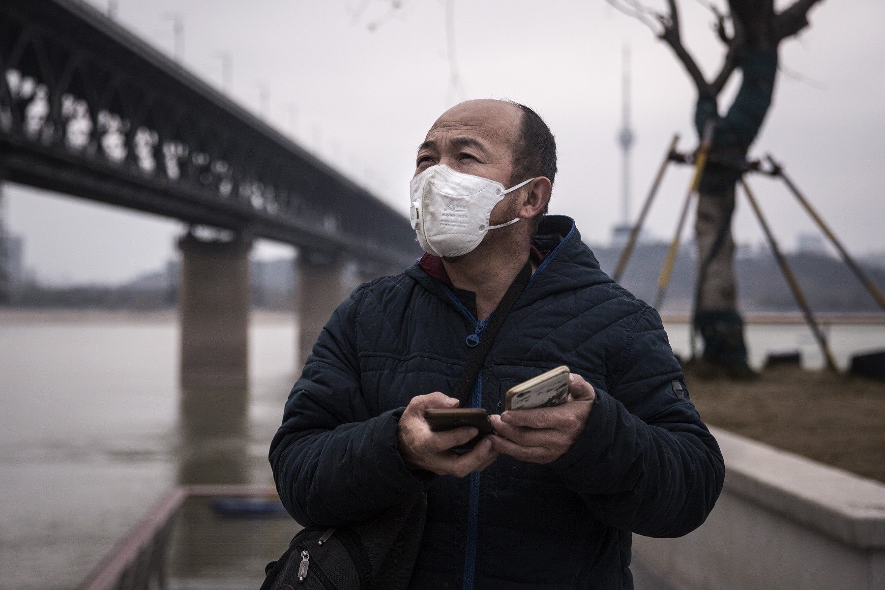 Man in Wuhan wearing a mask amid coronavirus outbreak