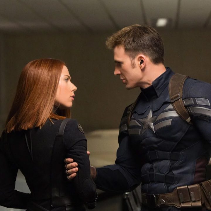 Scarlett Johansson and Chris Evans in Captain America: Winter Soldier.