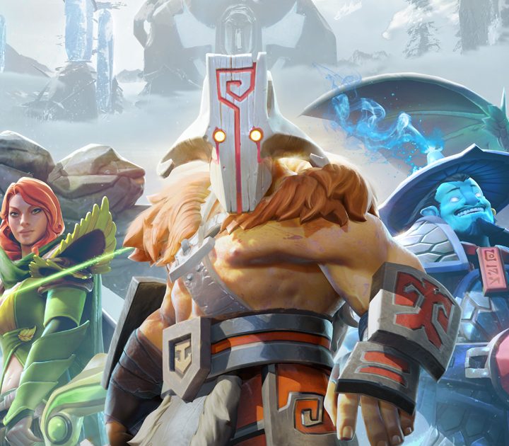 Three heroes lined up in green, red, and blue shades.