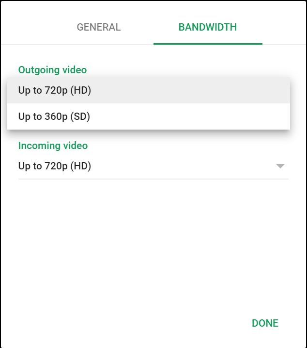 Google Hangouts video settings
