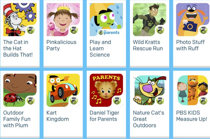 PBS Kids Game featuring different mini game options.