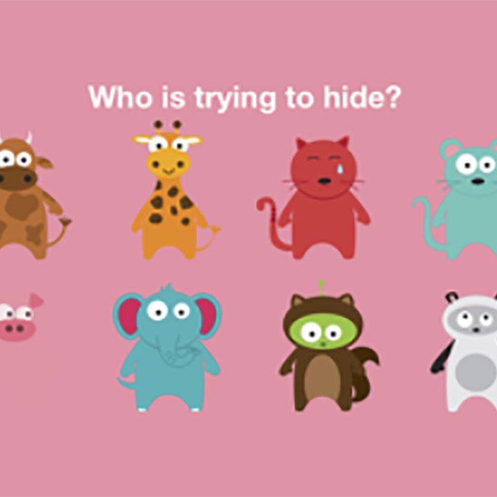 Peek-a-Zoo game featuring cute cartoon animal figures.