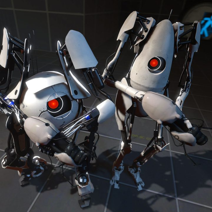 Two robots from Portal 2.