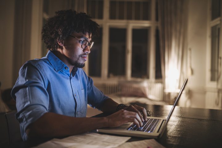 man working from home