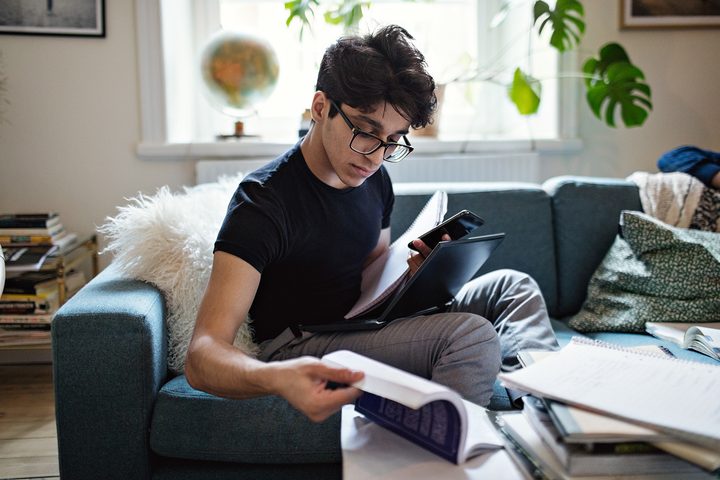 man working from home