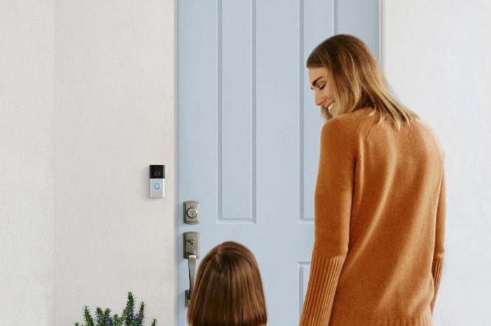 Ring Video Doorbell 3 with mom and girl.