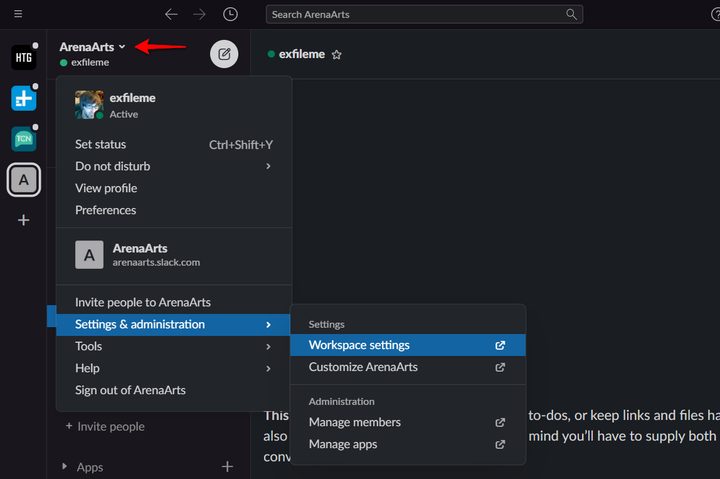 Slack Access Workspace Settings