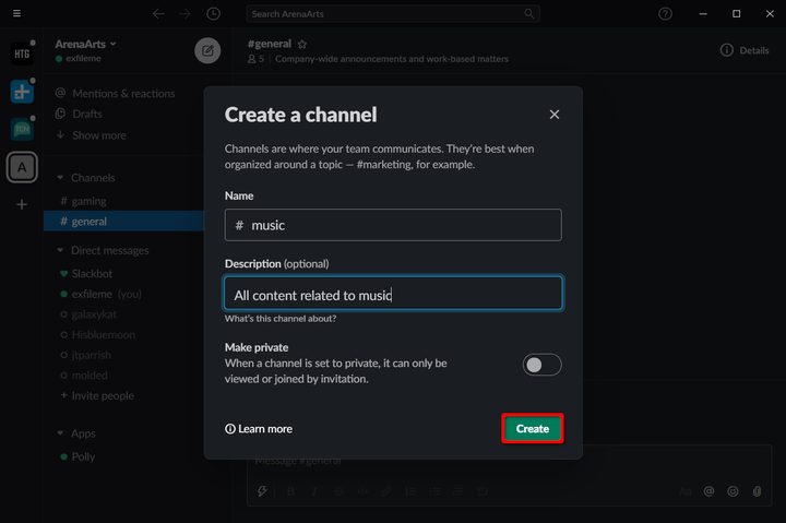 Slack Add a Channel
