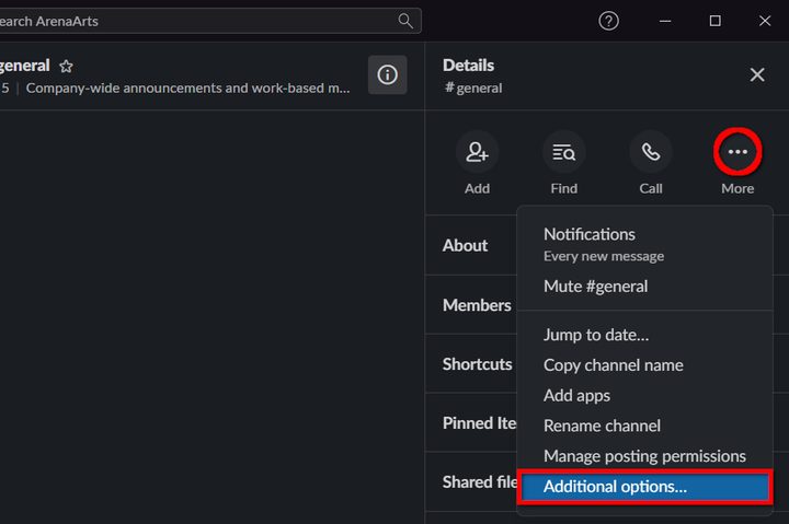 Slack Channel Additional Options