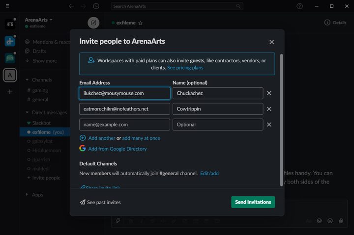 Slack Send Invite