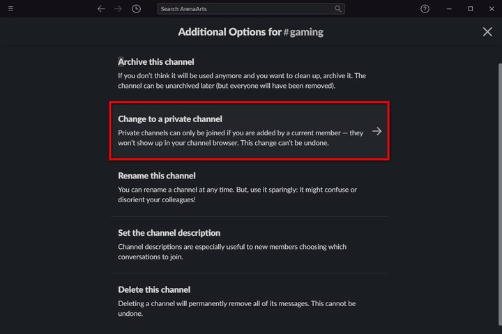 Slack Switch Channel to Private