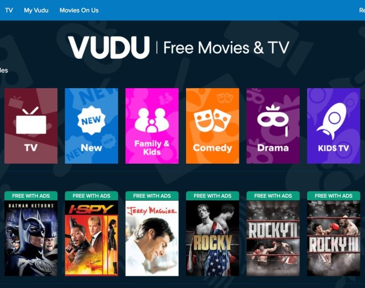 The Vudu app home screen.