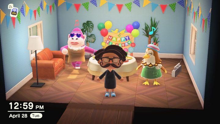 An Animal Crossing player in a room full of villagers