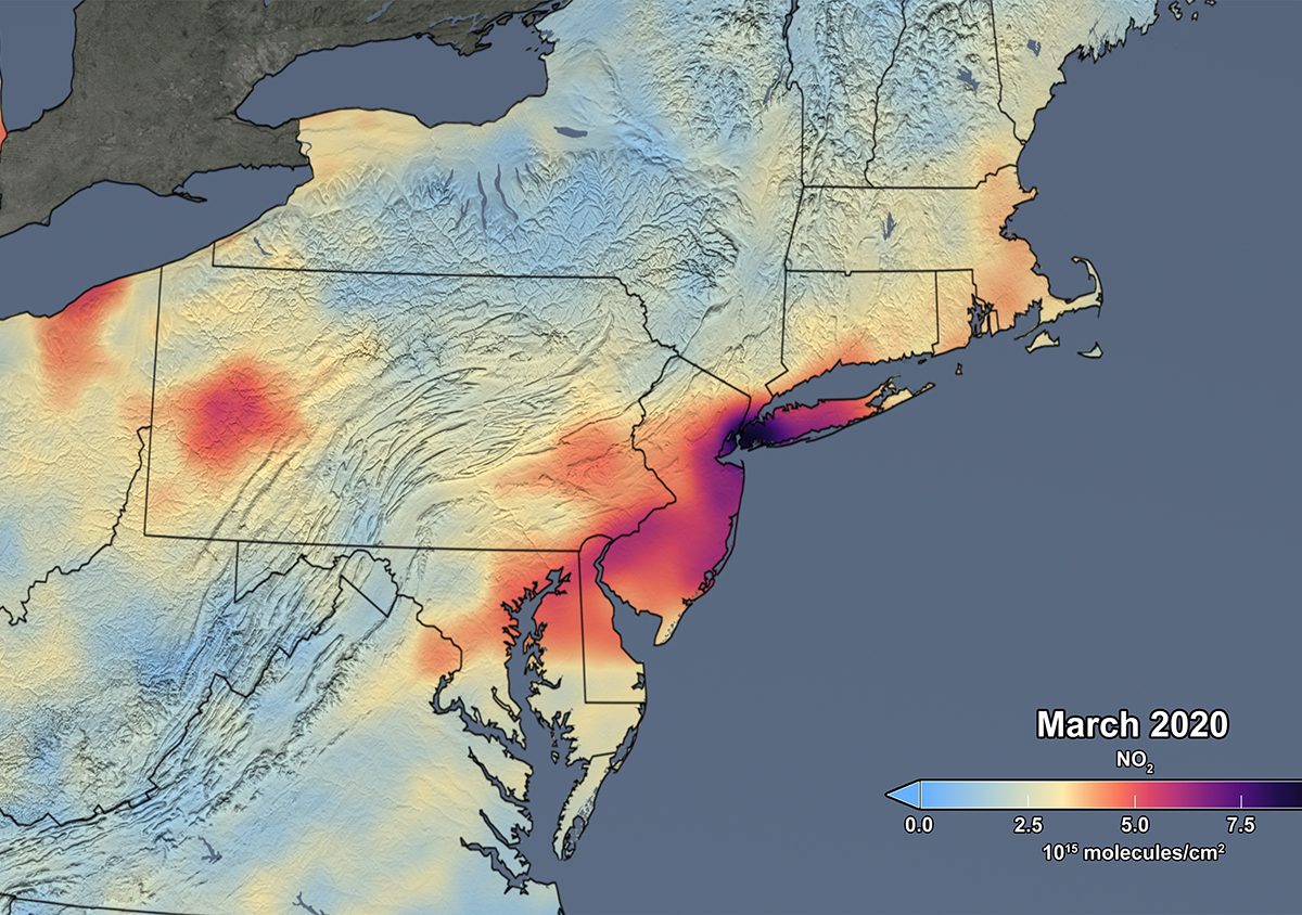 March 2020 nitrogen dioxide levels.