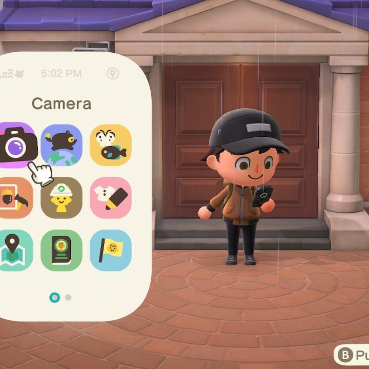 Animal Crossing player accessing the camera app.